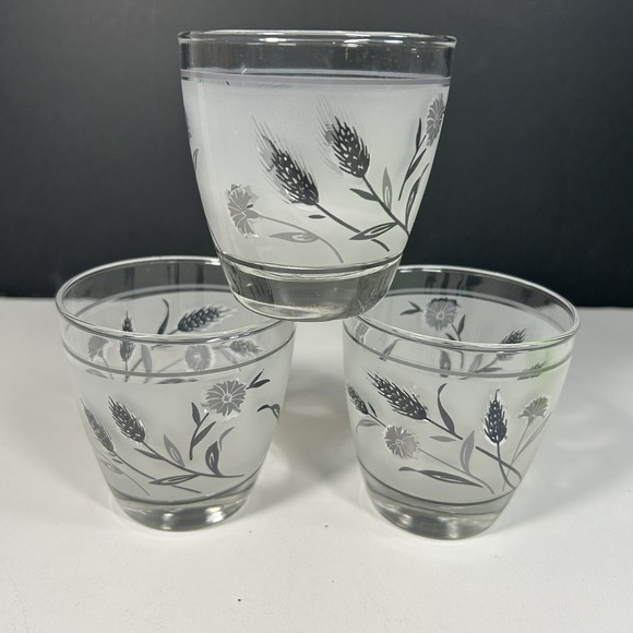 Libbey Other - Set Of 3 Libbey Glasses Frosted Silver Leaf Old Fashioned Low Ball Vintage Glass